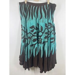 Kaktus Womens XL Turquoise Brown Sequin Beaded Rayon Midi Skirt Boho Leaf Whimsy